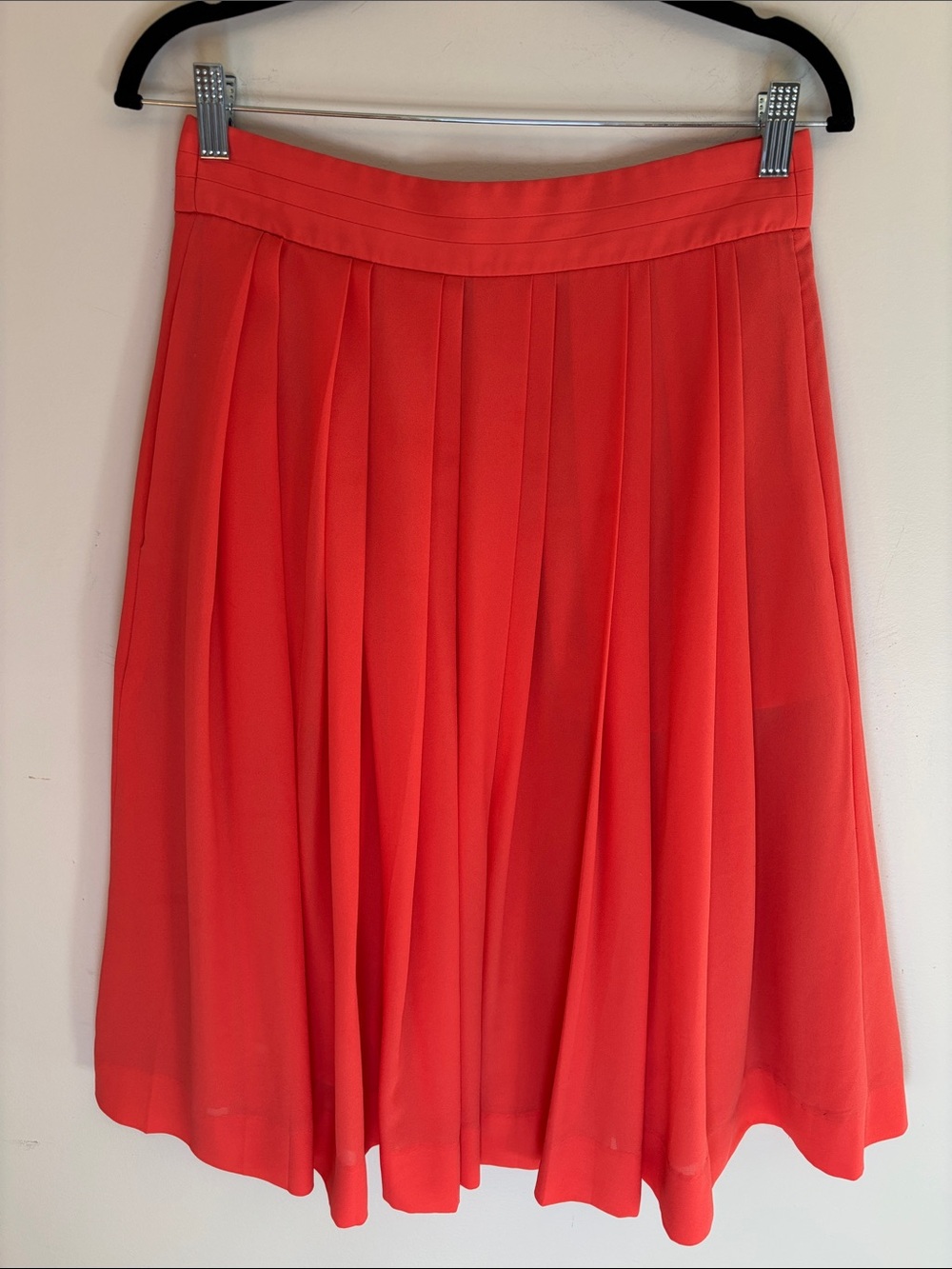 J. Crew bright coral pleated midi skirt Size 4 Tall
